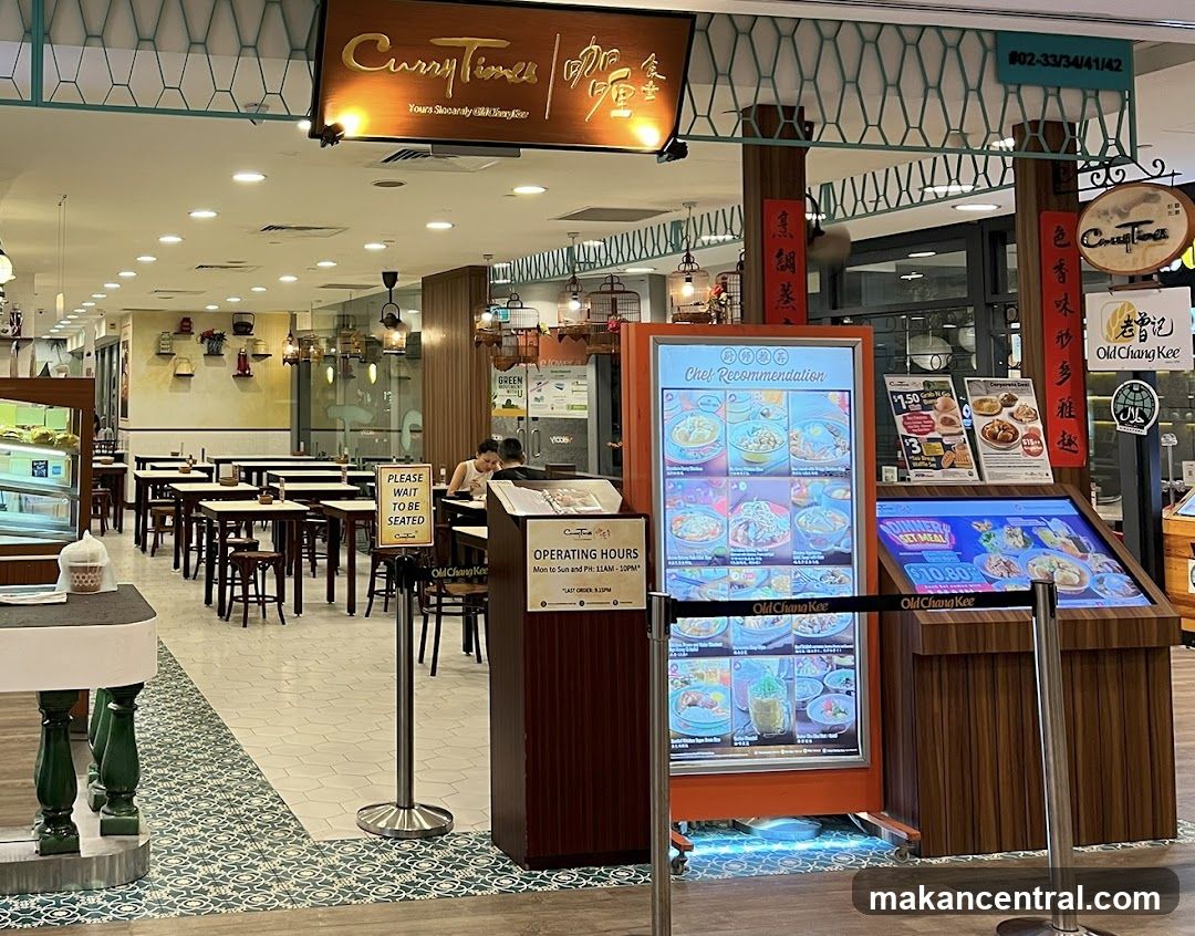 Interior of a food court with multiple eateries