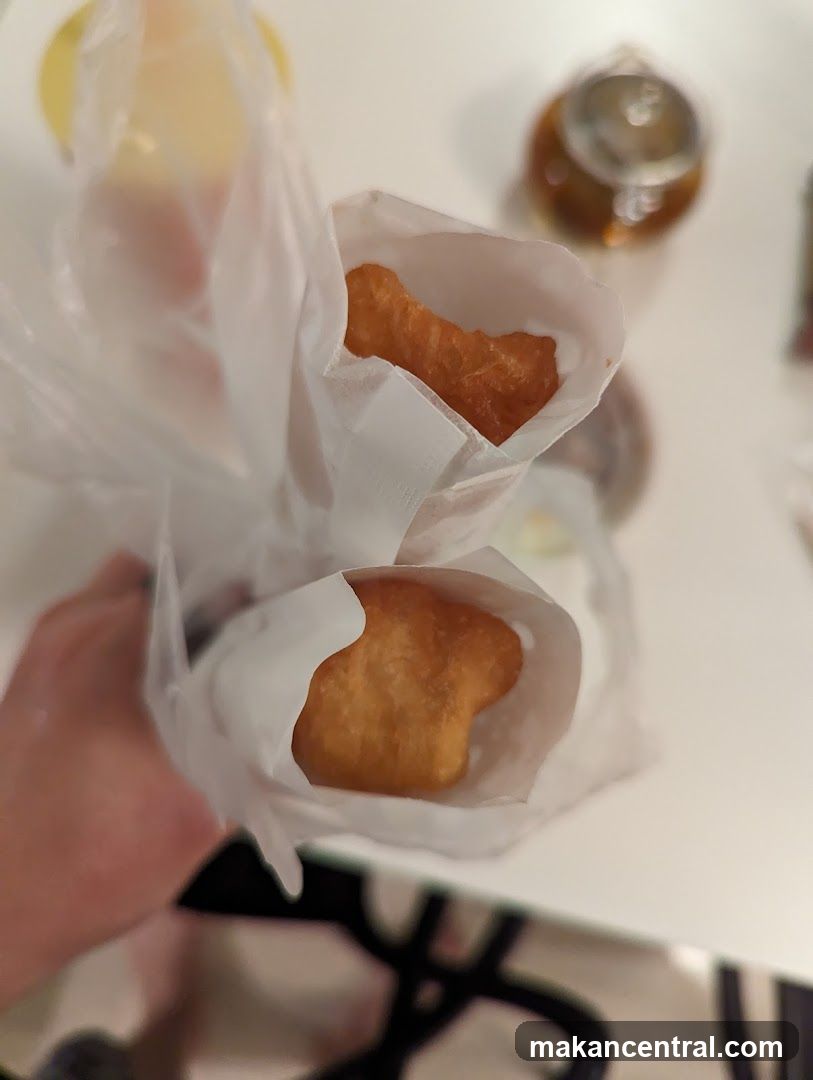 Hand holding fried food items