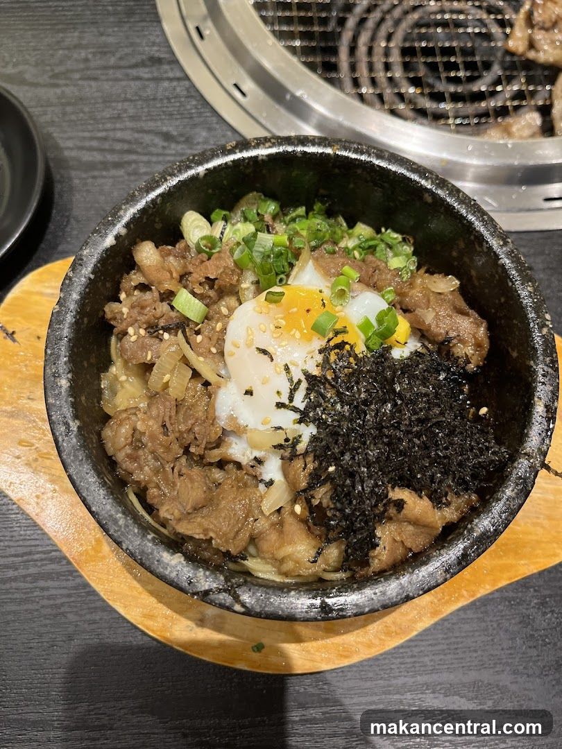 Stoneware Bowl with Grilled Meat and Egg