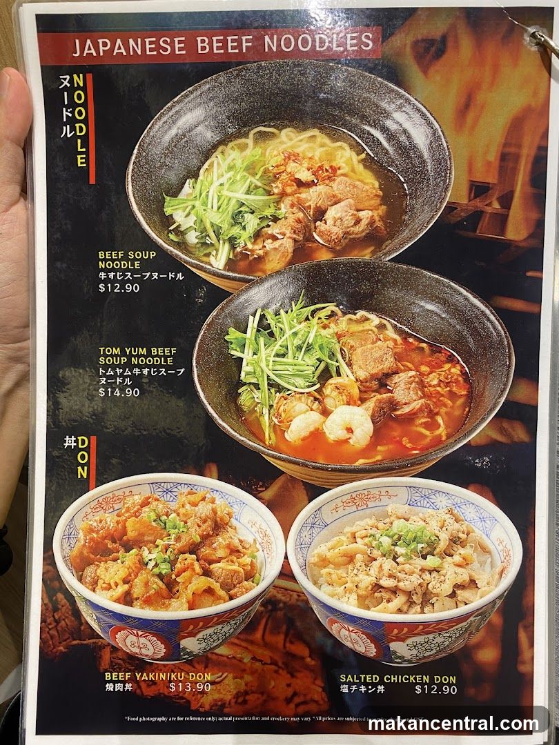 Japanese Beef Noodles Menu