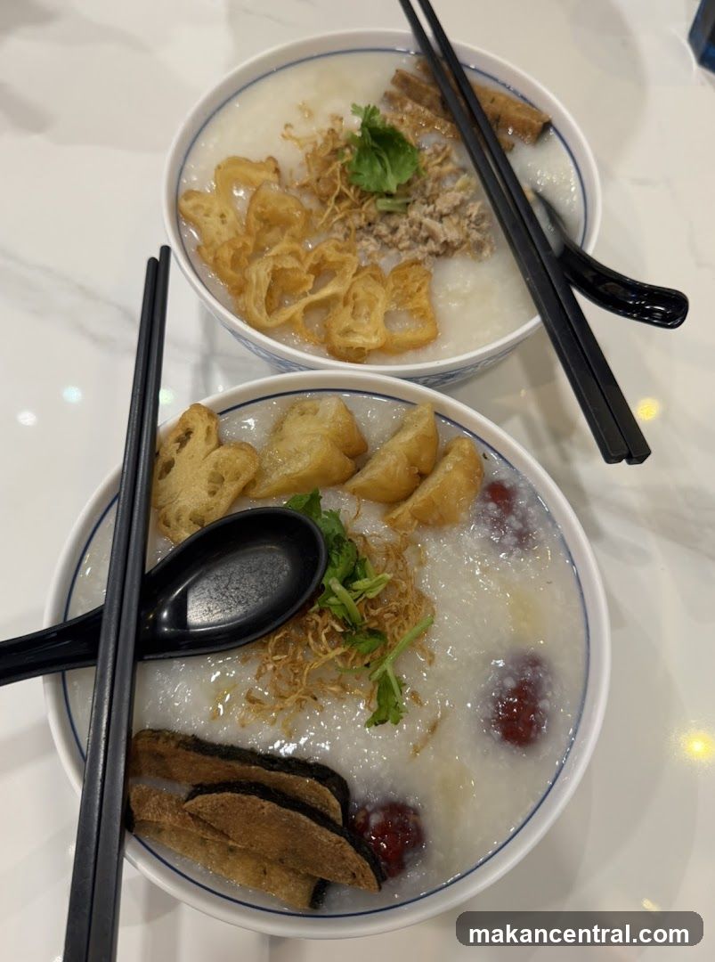 Bowl of Congee with Tofu and Garnishes