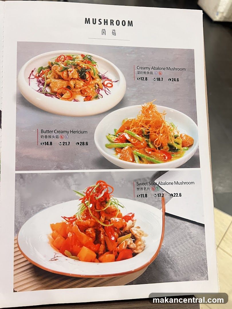 Mushroom Section of Menu