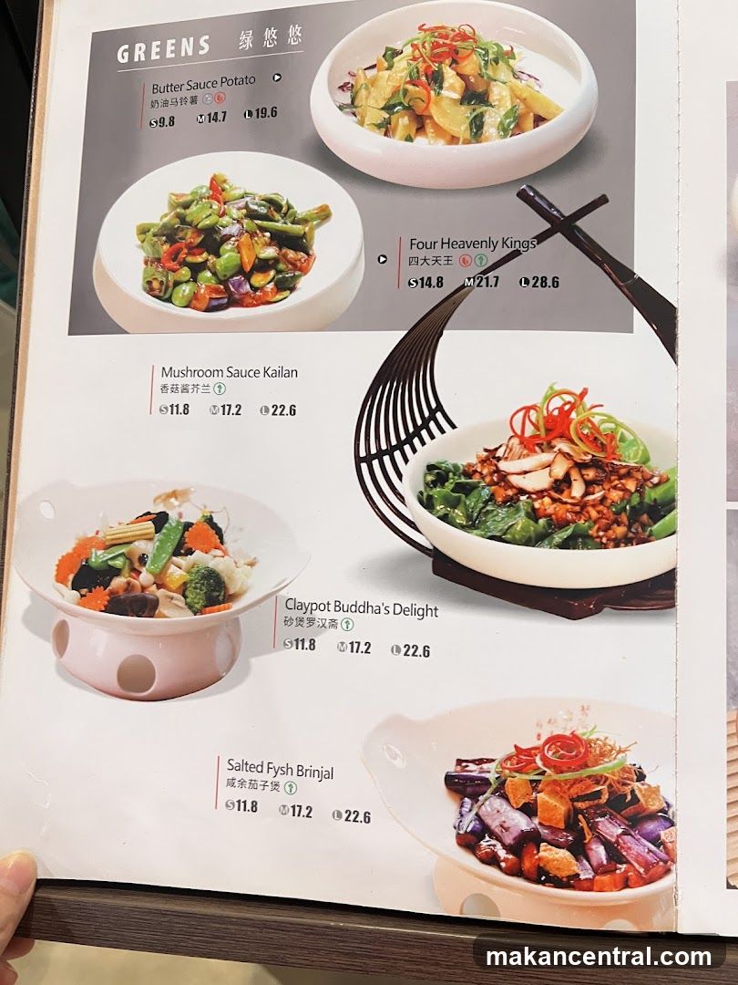 Greens Section of Menu