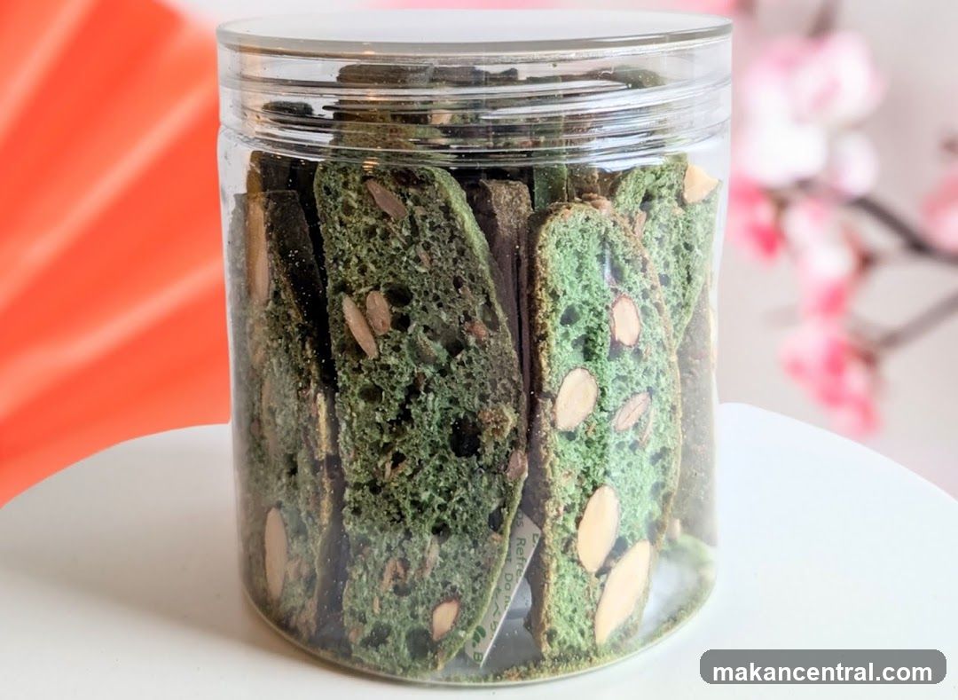 Matcha Almond Biscotti in Glass Jar
