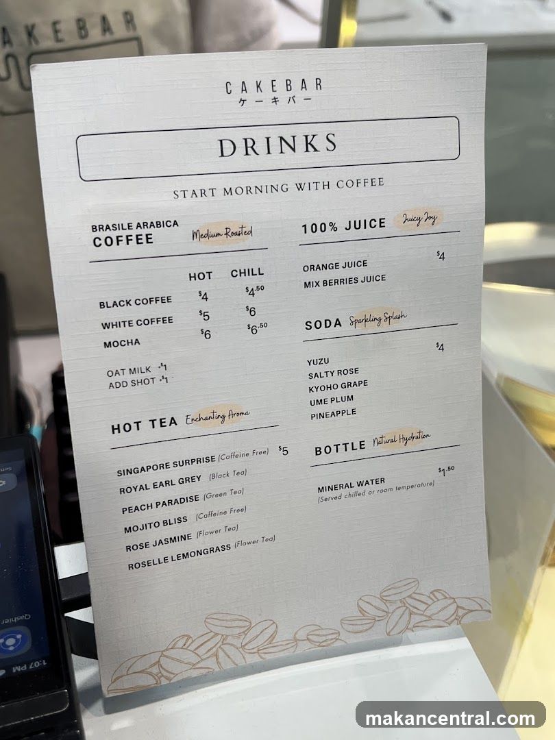 Cake Bar Drinks Menu