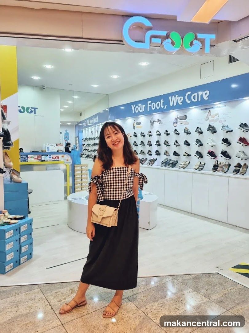 Woman in shoe store interior