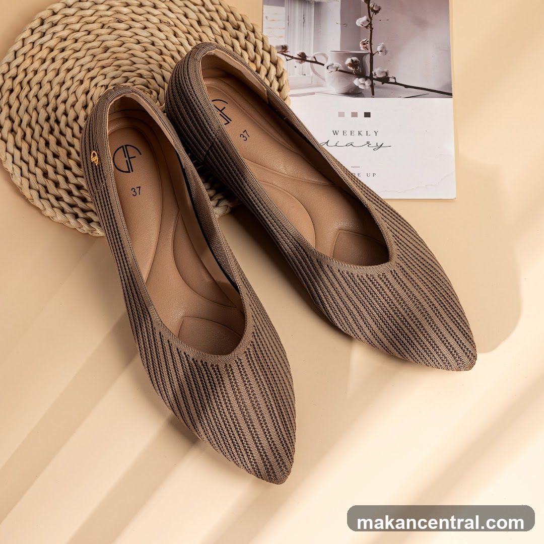 Brown Knit Flats on Display