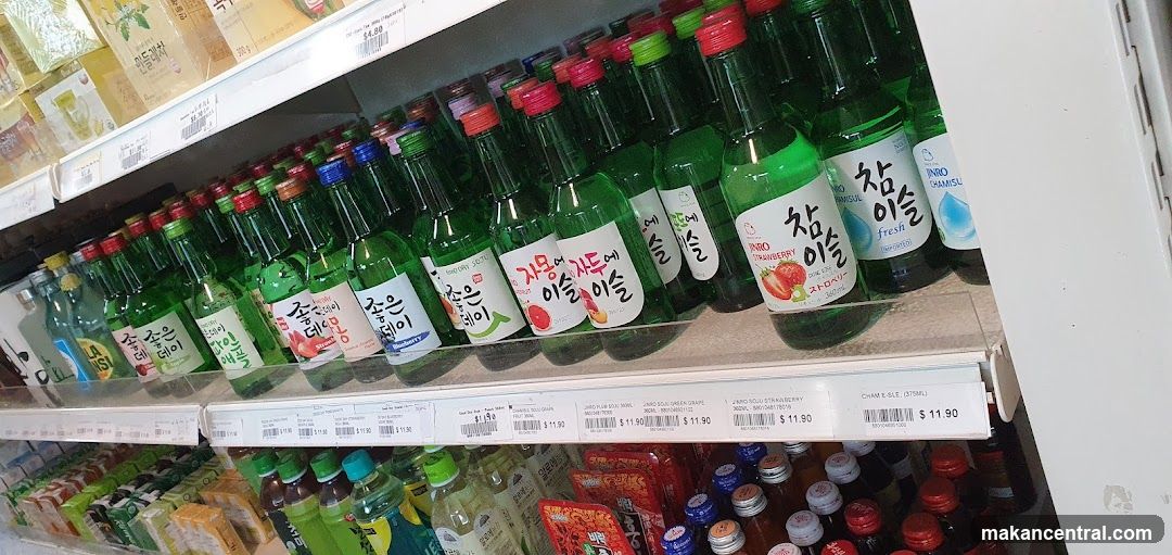 Store shelf with Korean soju bottles