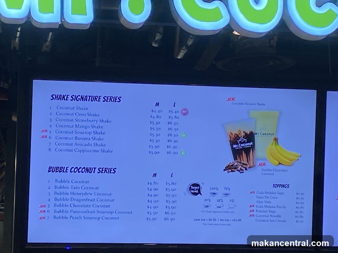 Mr. Coconut Shake Menu