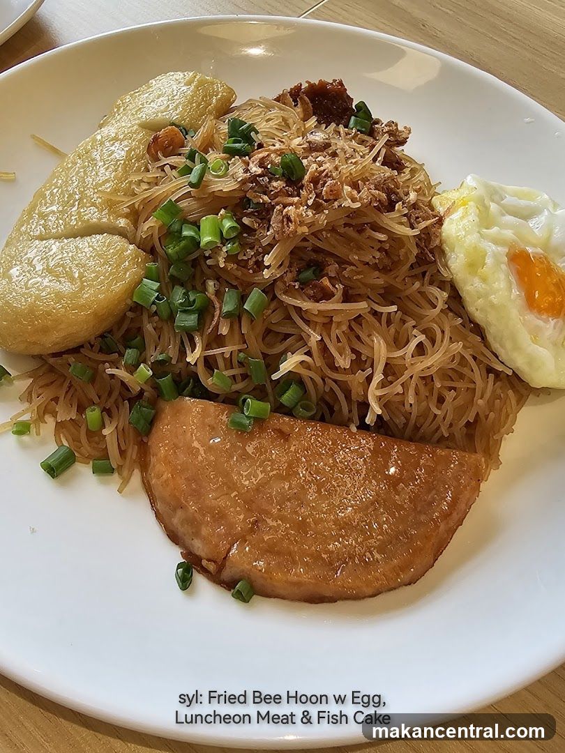 Fried Bee Hoon with Egg, Luncheon Meat & Fish Cake