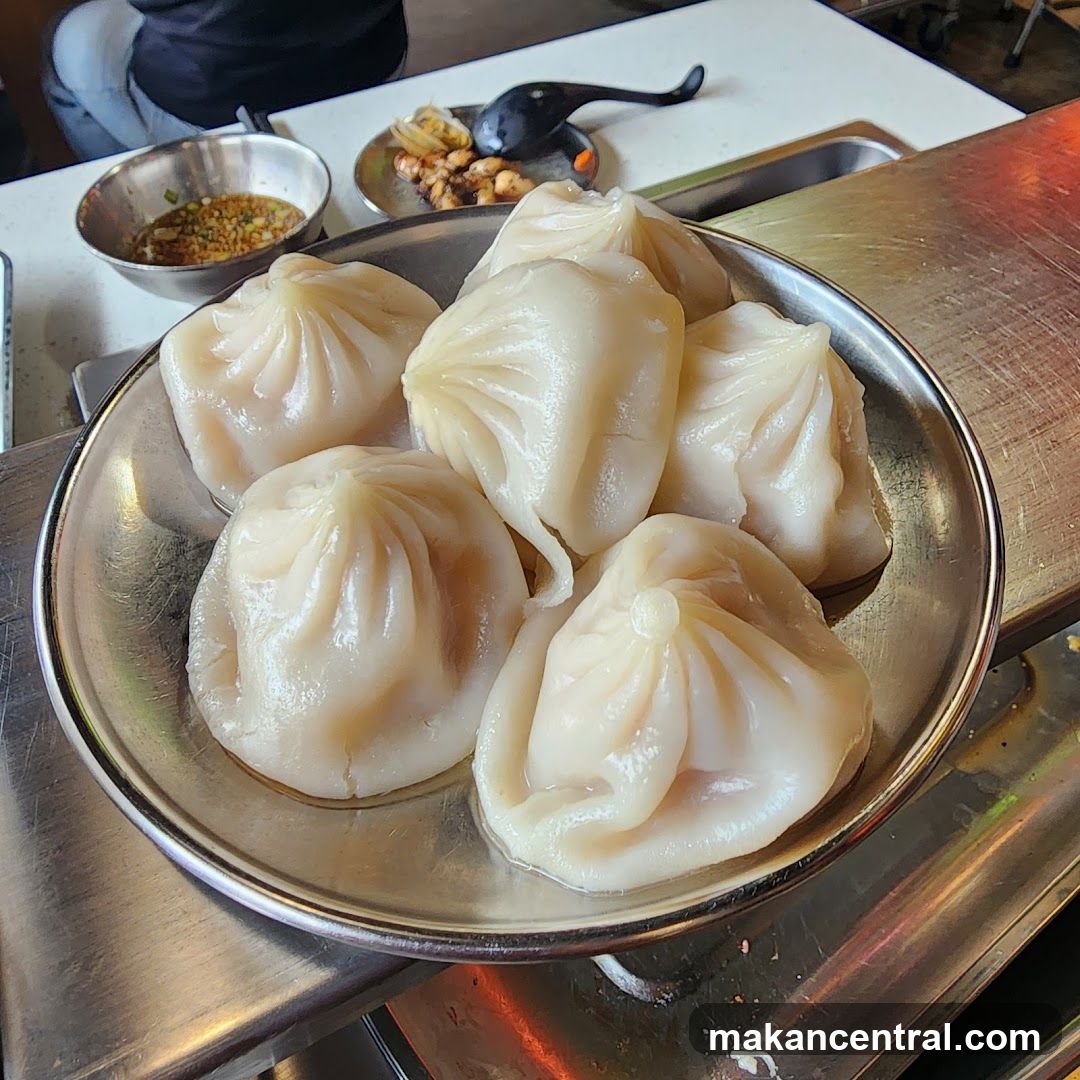 Dumplings on metal plate