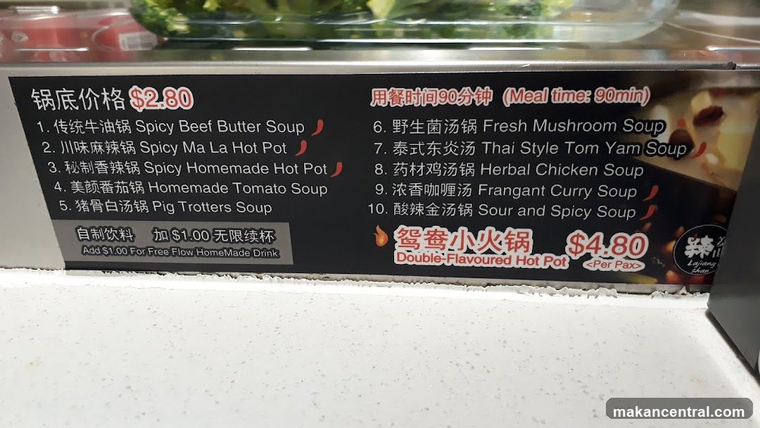 Hot Pot Soup Menu