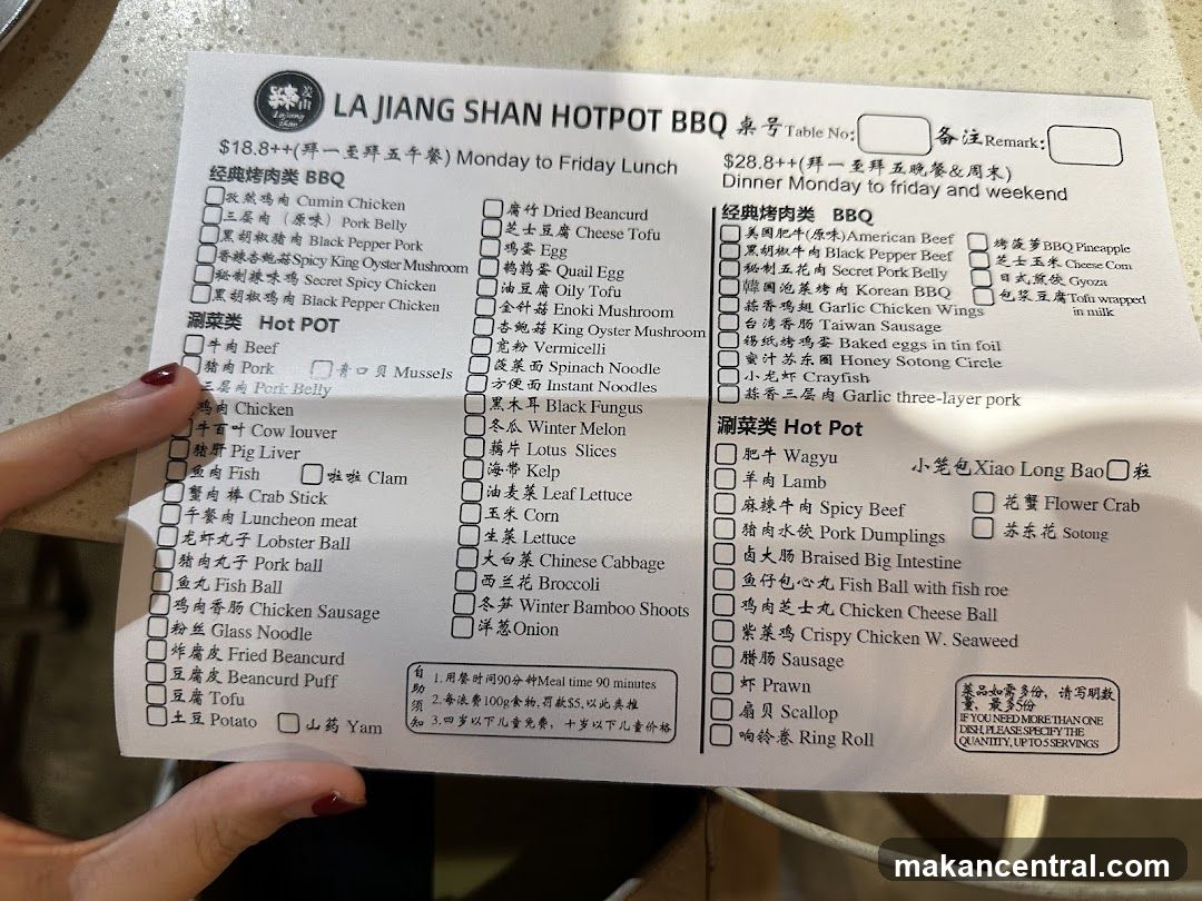 LA JIANG SHAN HOTPOT BBQ Menu