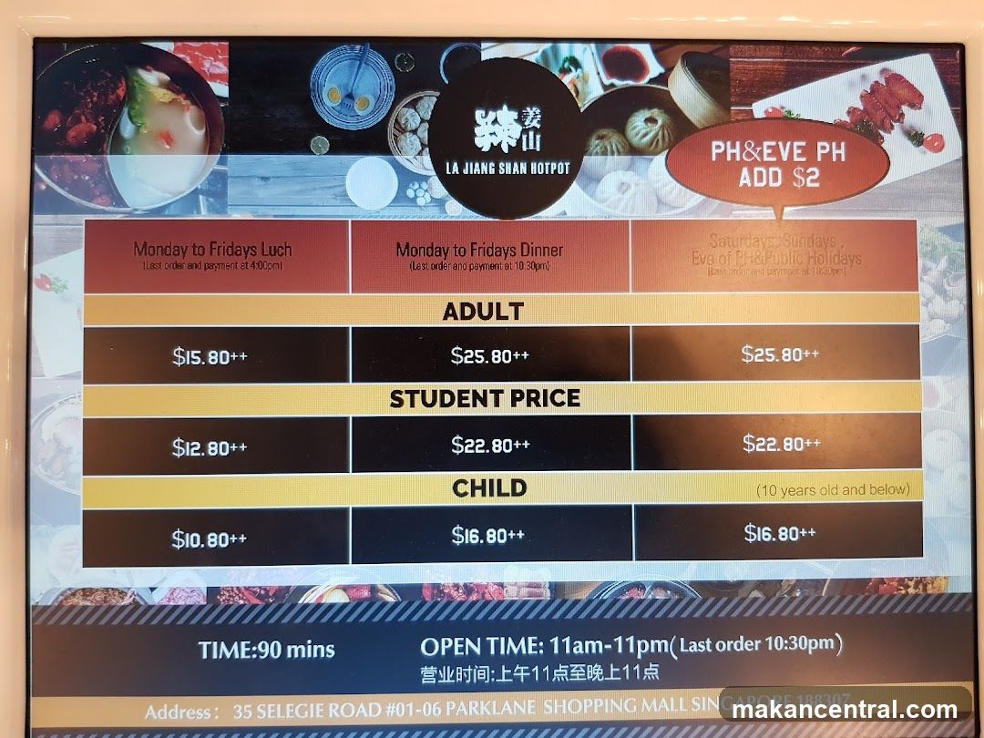 La Jiang Shan Hotpot Pricing