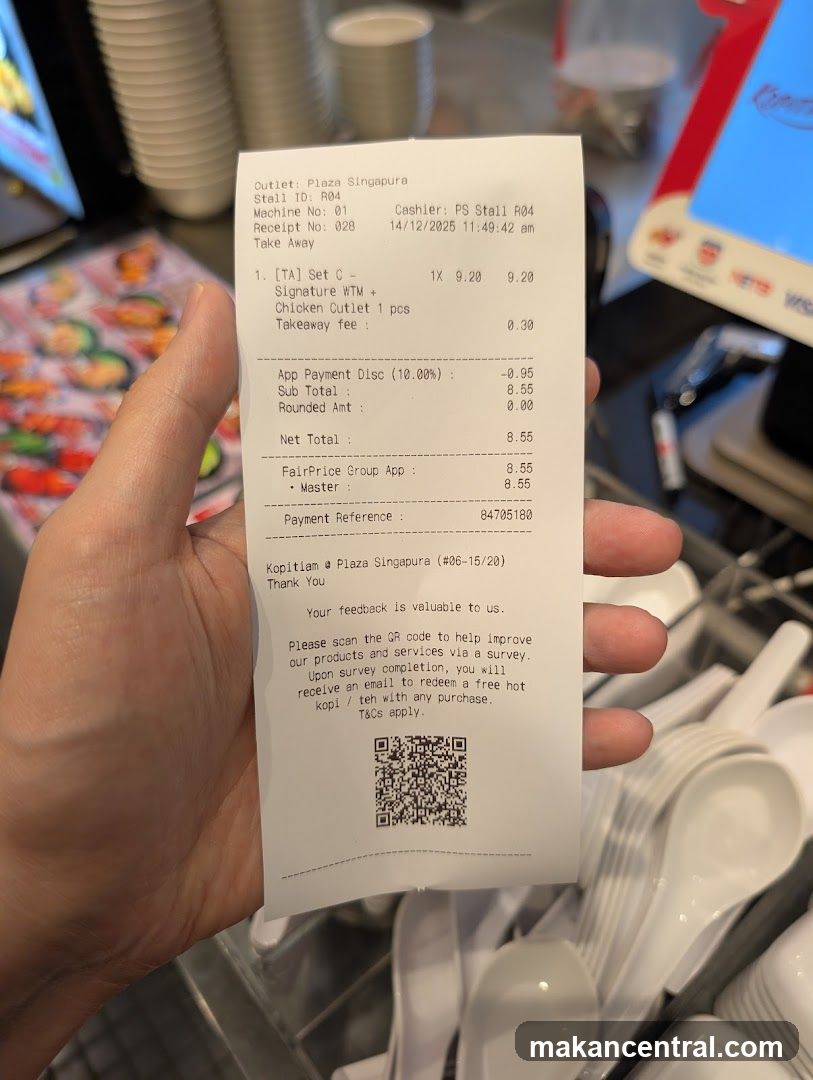 Receipt at Kopitiam in Plaza Singapore