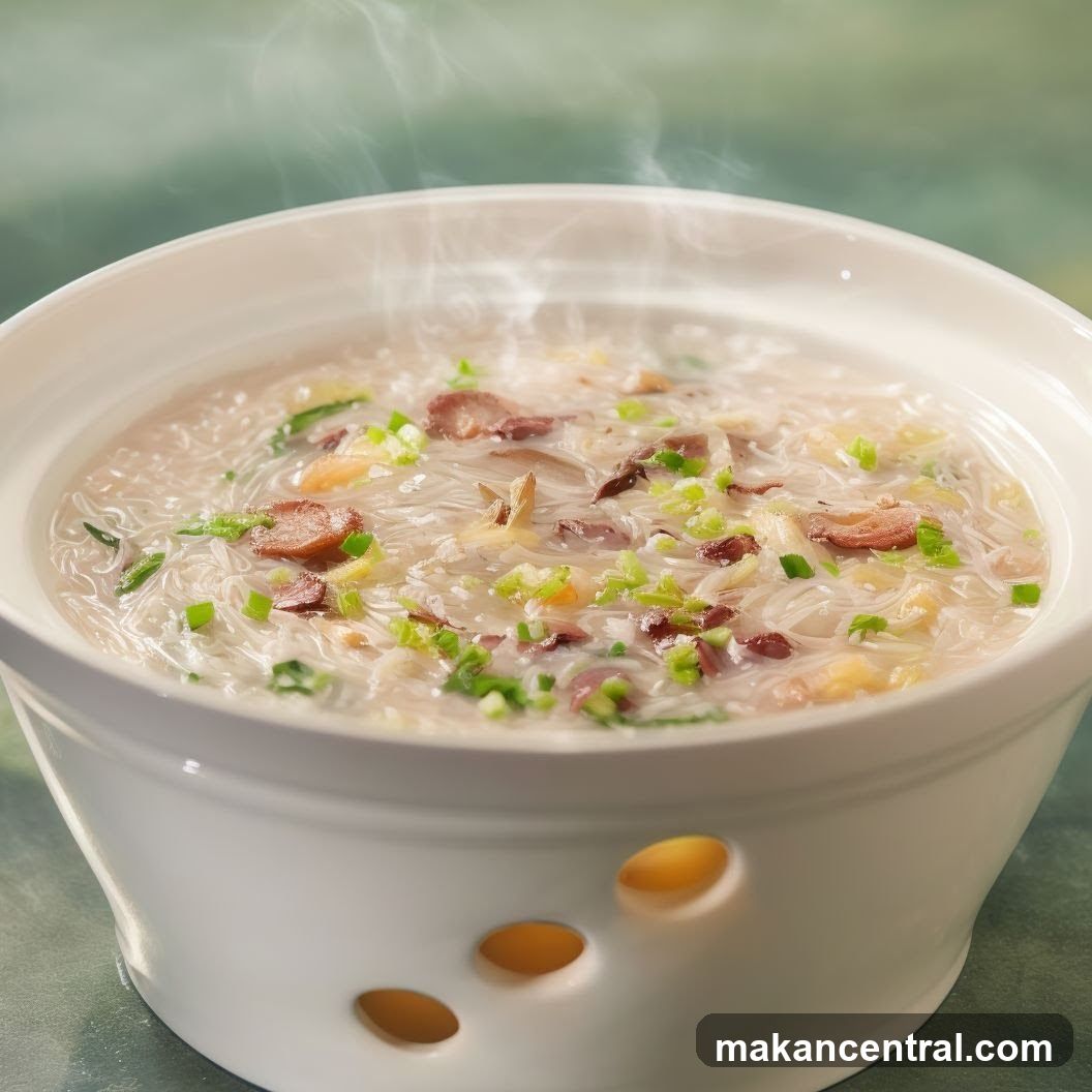 Hot Noodle Soup in Ceramic Bowl