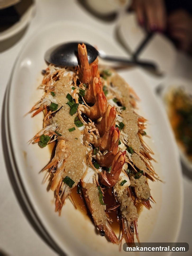 Dish of Shrimp with Sauce and Garnish