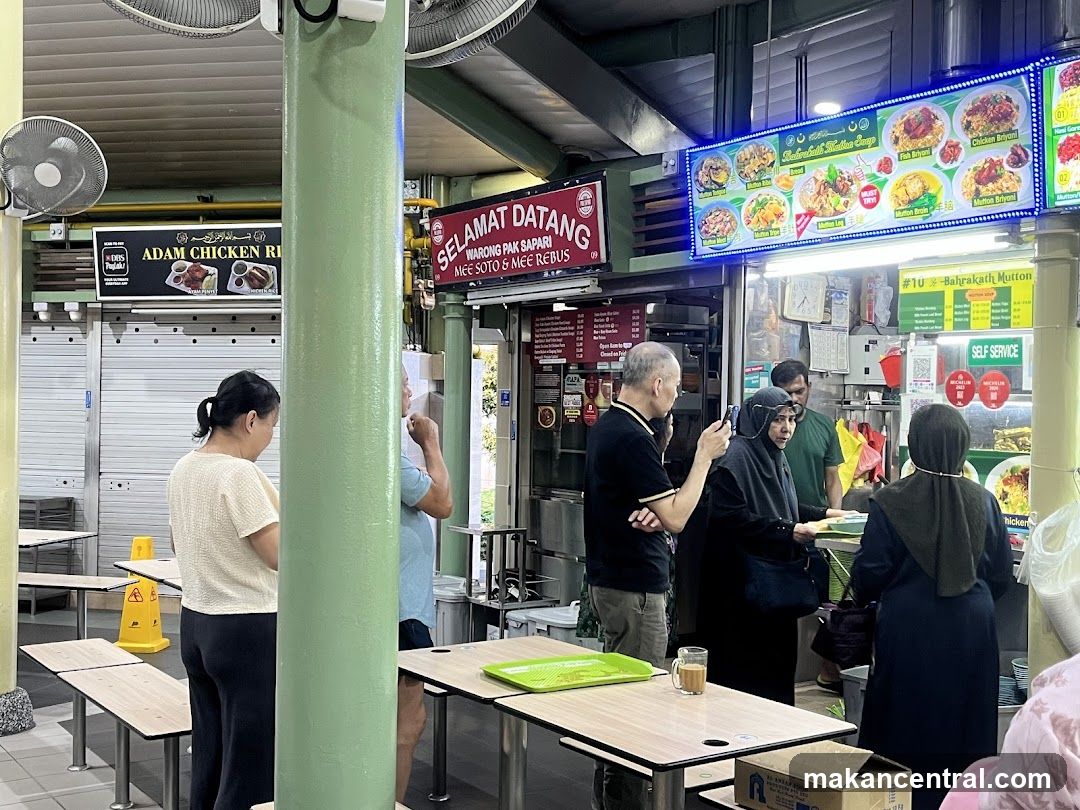 Food court interior with customers and stalls