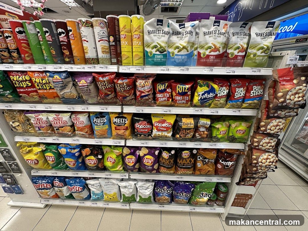 Snack aisle in supermarket