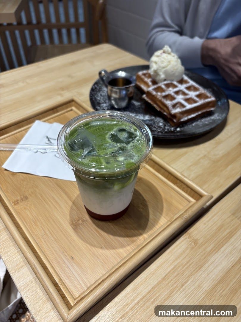 Tabletop with beverage and dessert