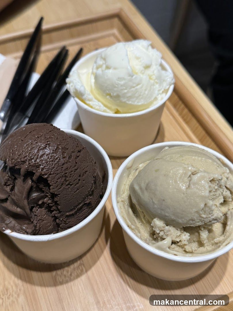 Ice Cream Scoops on Wooden Tray