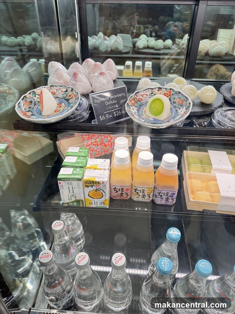 Display Case with Japanese Desserts and Beverages