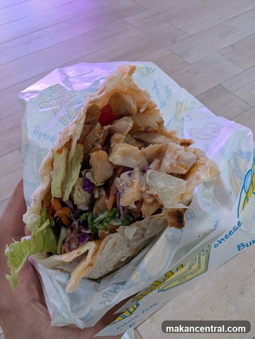 Hand holding a wrapped food item