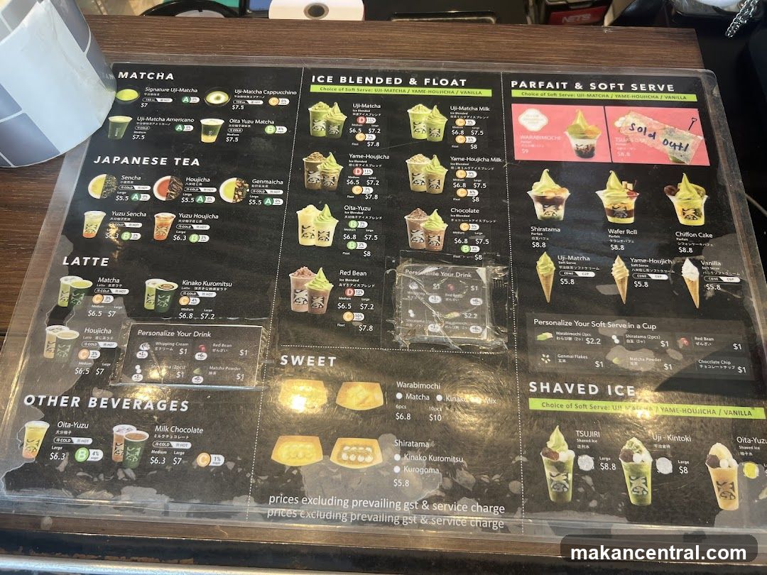 Matcha Tea Shop Menu
