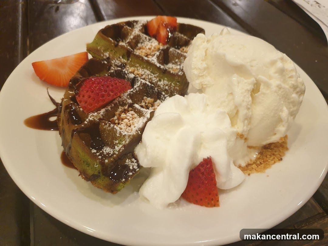 Waffle with Ice Cream and Strawberries