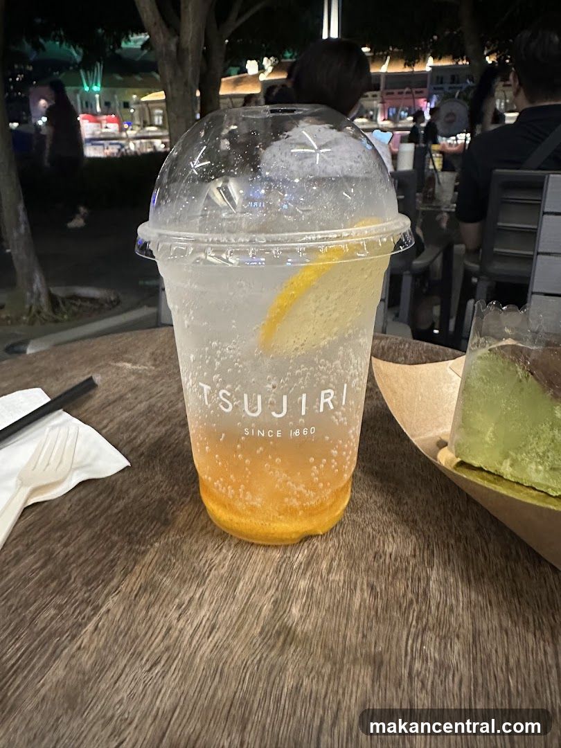 TSUJIRI beverage and dessert at outdoor seating