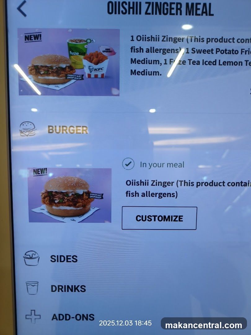 Oiishii Zinger Meal Menu