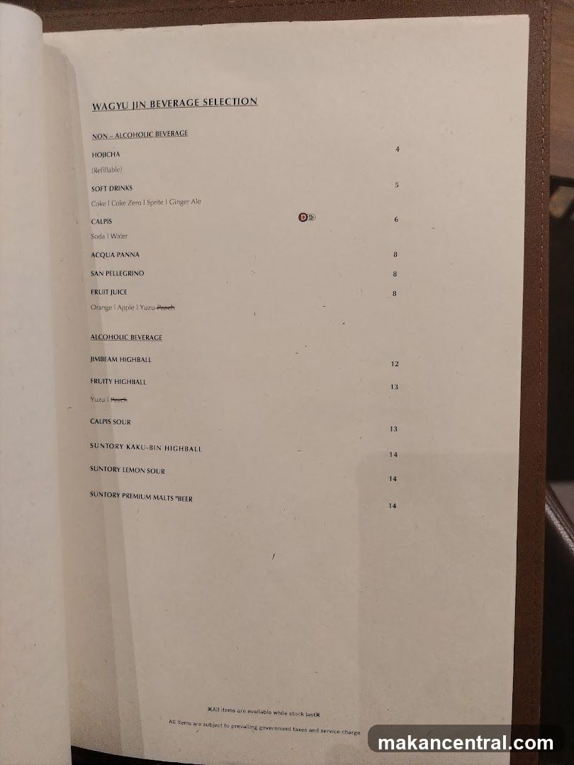 WAGYU JIN BEVERAGE SELECTION