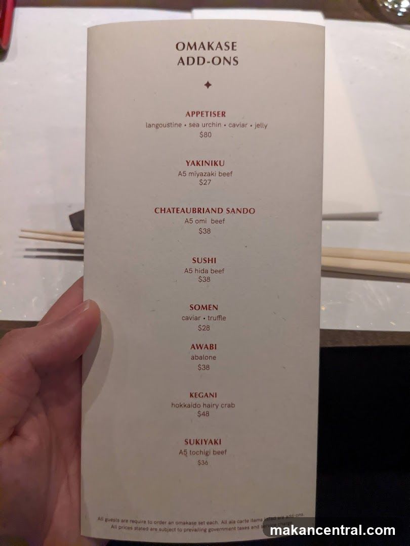 Omakase Add-Ons Menu