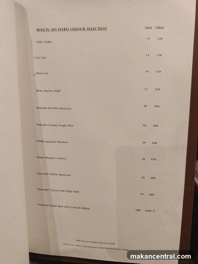 WAGYU JIN HARD LIQUOR SELECTION