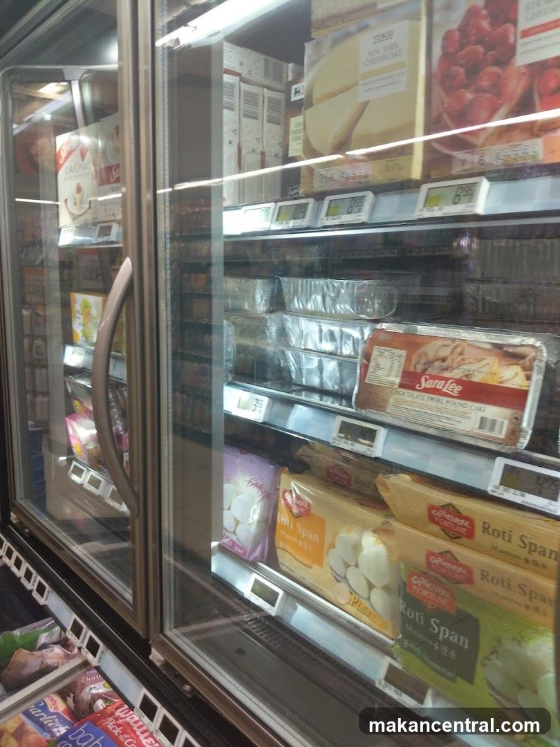 Frozen food display in supermarket