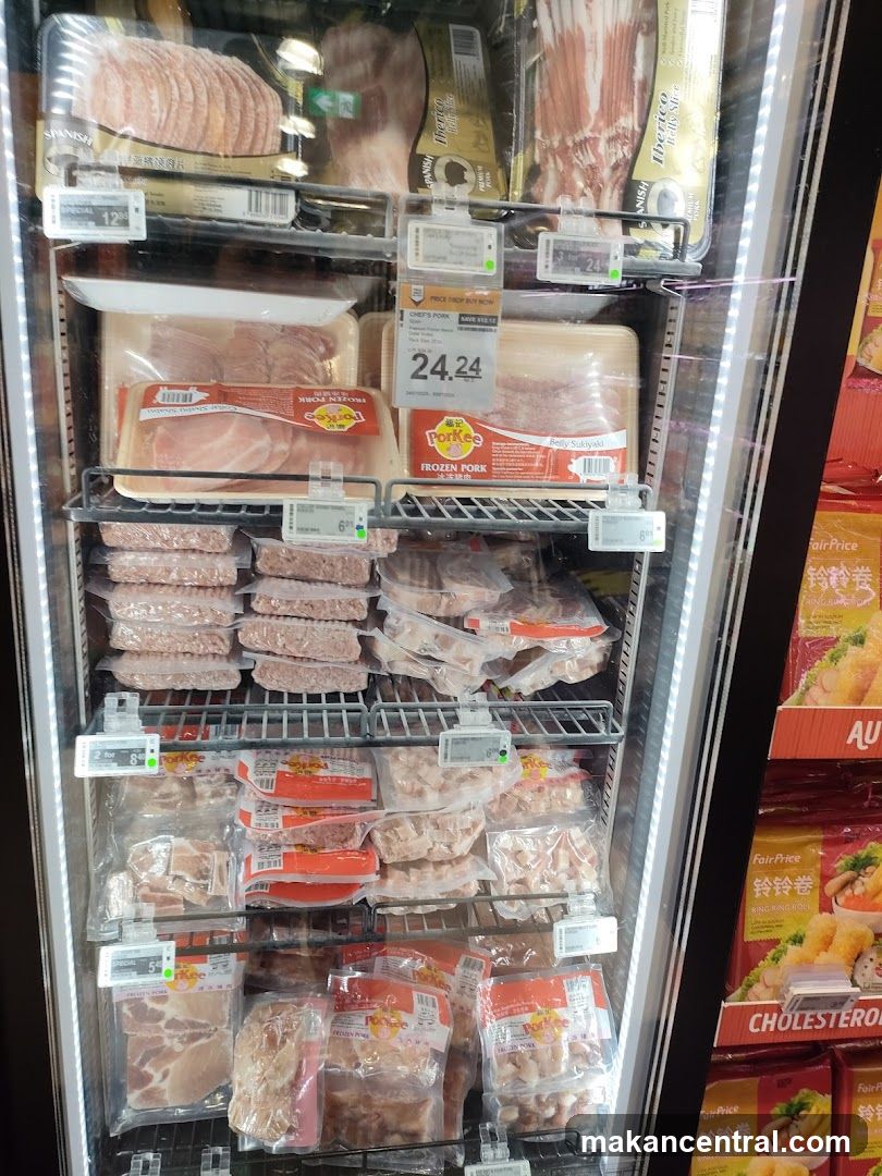 Frozen Meat Display in Refrigerated Case