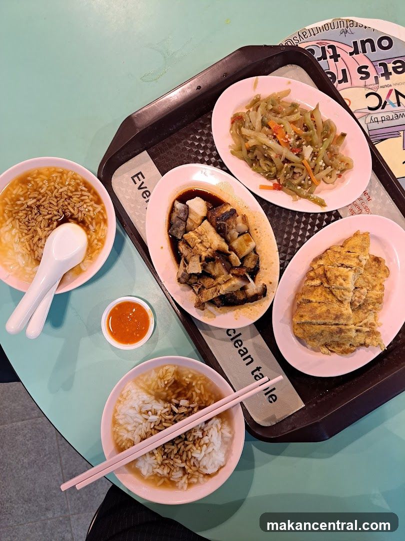 Food served on a tray at a food stall