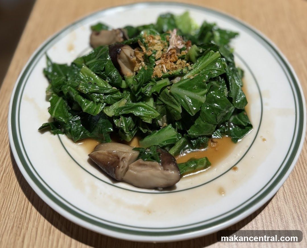 Plate of Stir-Fried Greens with Mushrooms