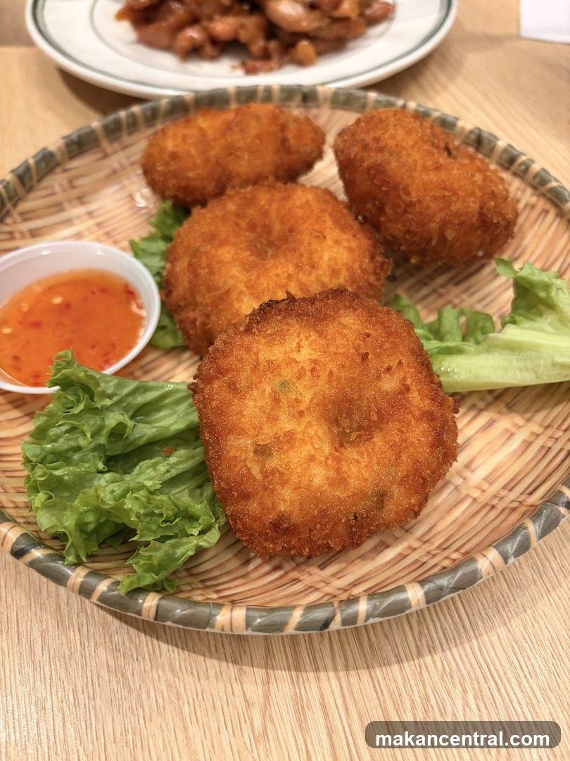 Food served on a woven tray