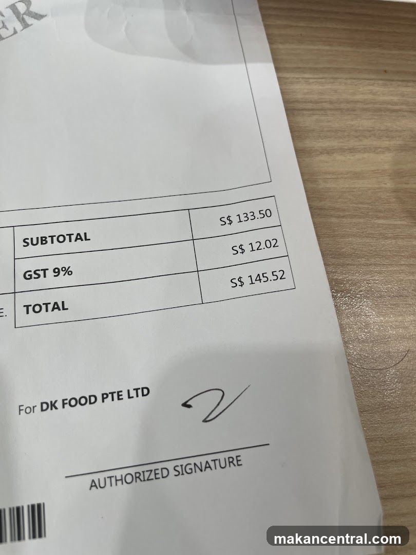 Receipt for DK FOOD PTE LTD