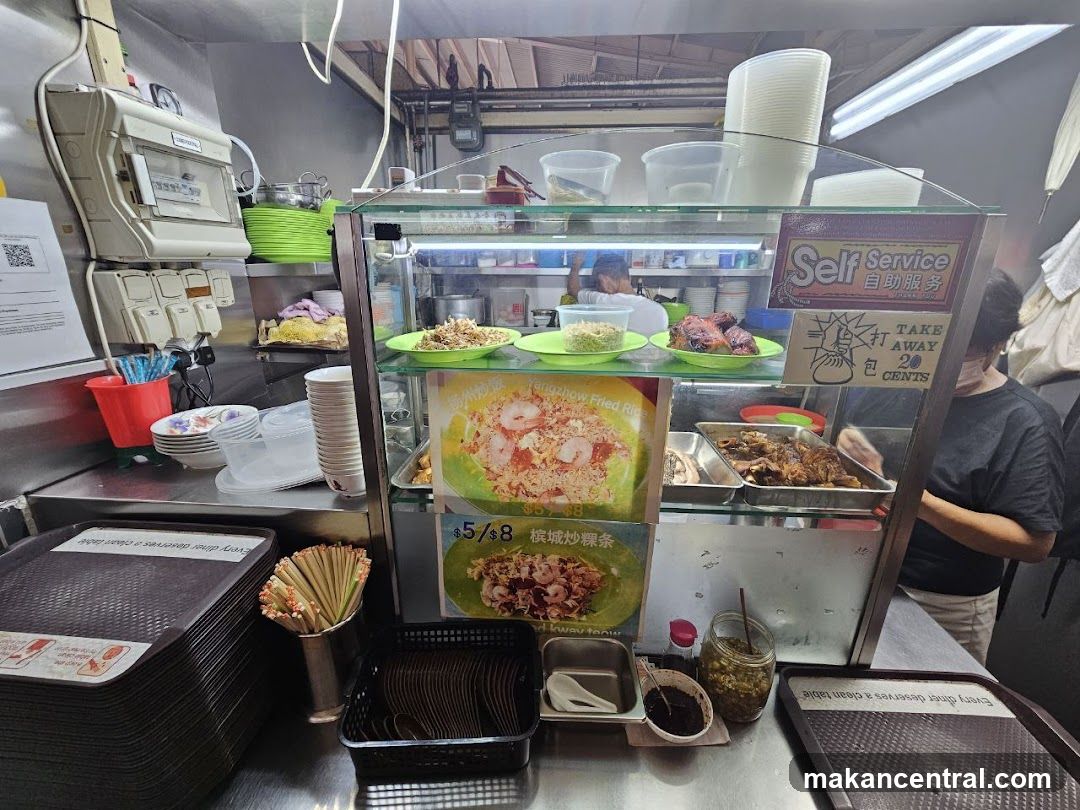 Food stall interior with self-service display