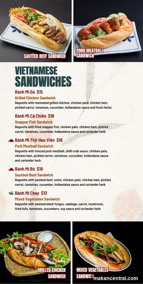 Vietnamese Sandwiches Menu