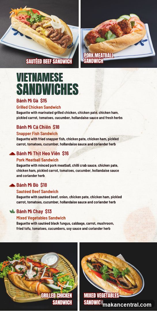 Vietnamese Sandwiches Menu