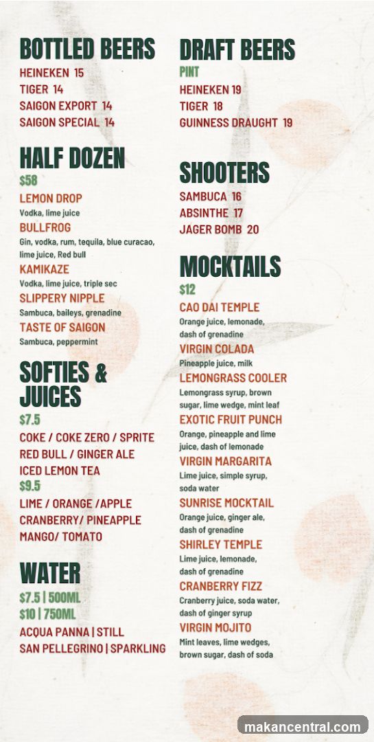 Beer and Cocktail Menu