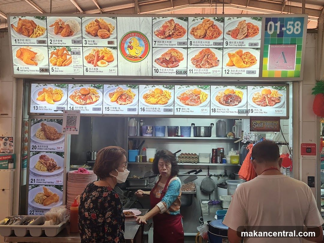 Food stall interior with customers and staff