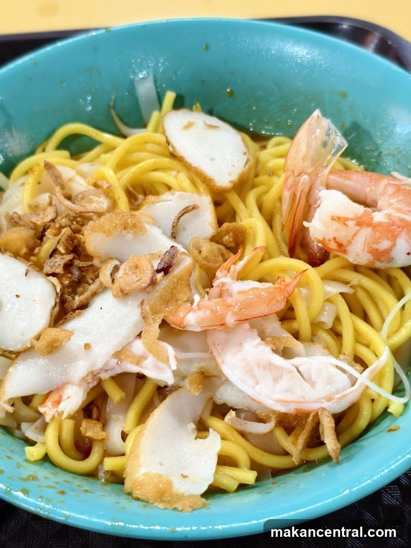 Seafood Noodles in Blue Bowl