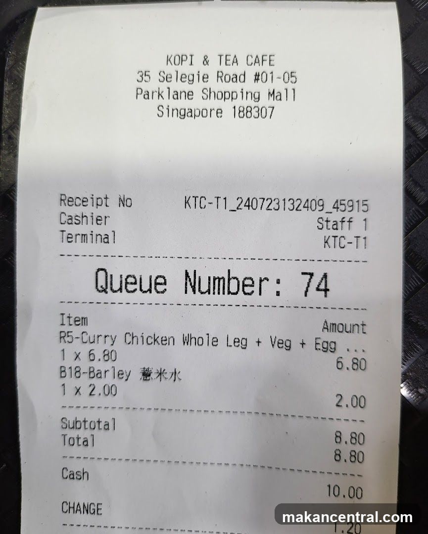 Receipt from Kopi & Tea Cafe
