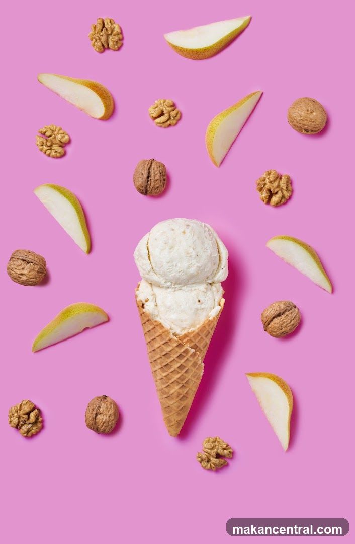 Ice Cream Cone with Pear and Walnut Ingredients
