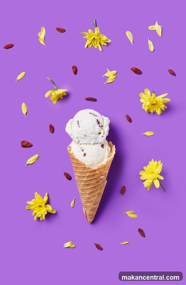 Ice Cream Cone with Flowers and Berries