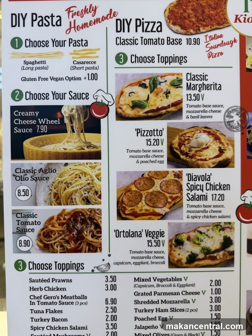 DIY Pasta and DIY Pizza Menu